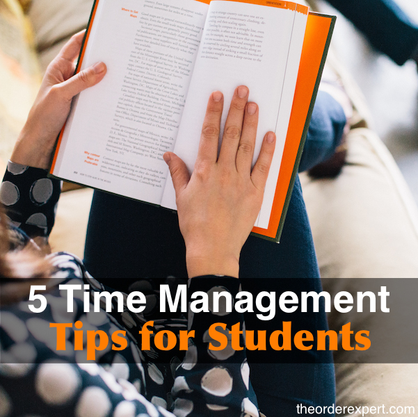 Image of a woman reading a book and the phrase, 5 Time Management Tips for Students 