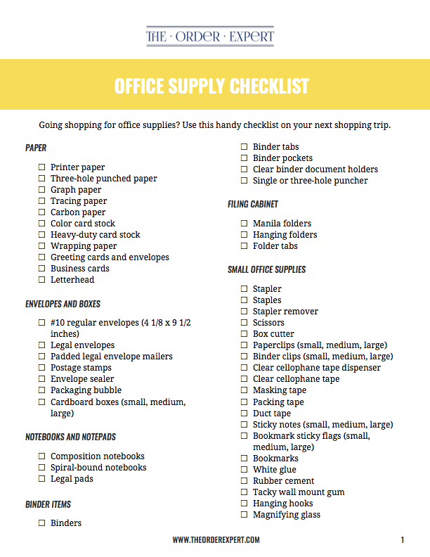 Office Supply Checklist The Order Expert
