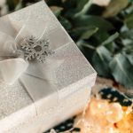 Gift wrapped box with silver bow