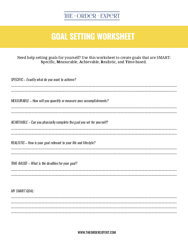 Goal Setting Worksheet | The Order Expert