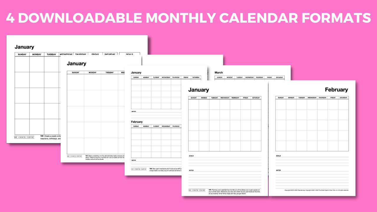 4 Downloadable Monthly Calendar Formats