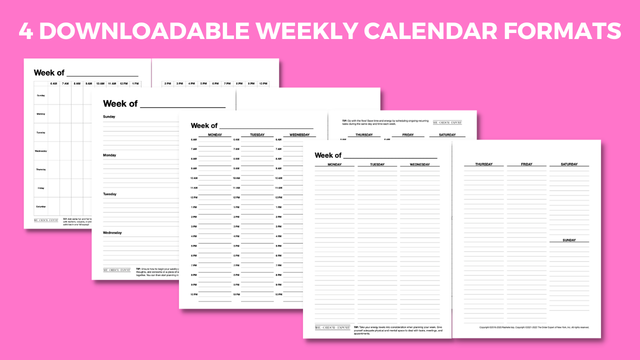 4 Downloadable Weekly Calendar Formats