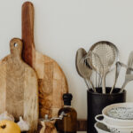 Cutting boards and kitchen utensils on a counter